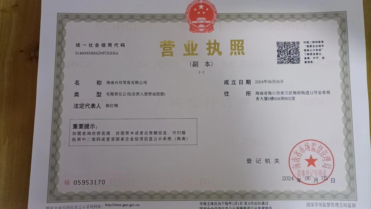 海南兴祁贸易有限公司营业执照